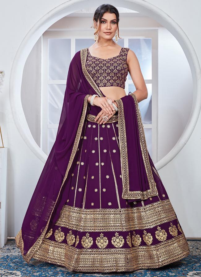 Faux Georgette Purple Wedding Wear Embroidery Work Lehenga Choli